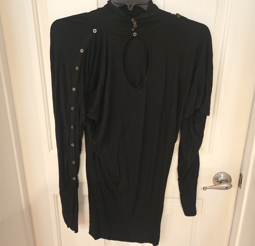 French Connection Black Long-Sleeve Keyhole Dress with Button Accents